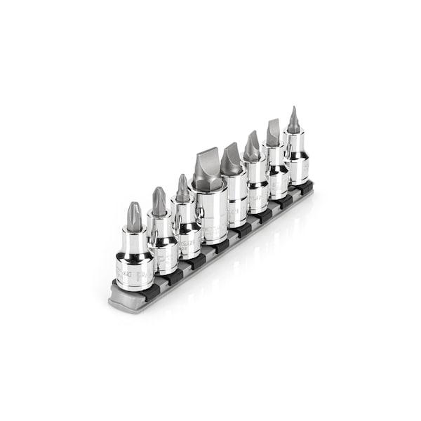 1/2 Inch Drive Phillips/Slotted Bit Socket Set with Rail, 8-Piece (No. 2-No. 4, 1/4-5/8 in.)